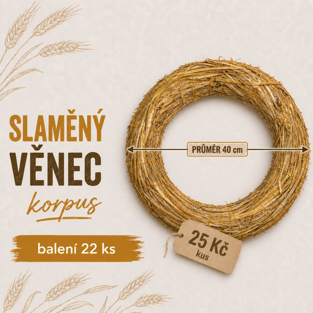 Slámový věnec průměr 40 cm /8 cm (25 Kč kus) KARTON 22 ks