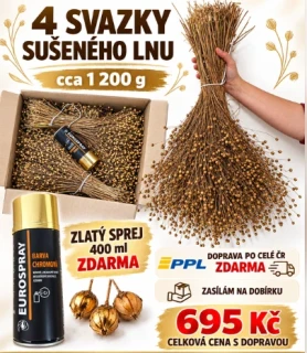 4 svazky sušený len setý (zlatohnědá barva) DOPRAVA ZDARMA + DÁREK ZLATÝ SPREJ 400 ml ZDARMA